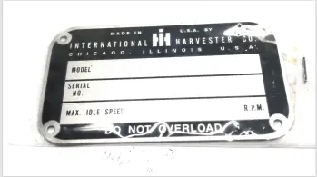 Late Style Serial Number Tag IHS289B